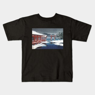 The Miyajima Shrine in Snow by Kawase Hasui Kids T-Shirt